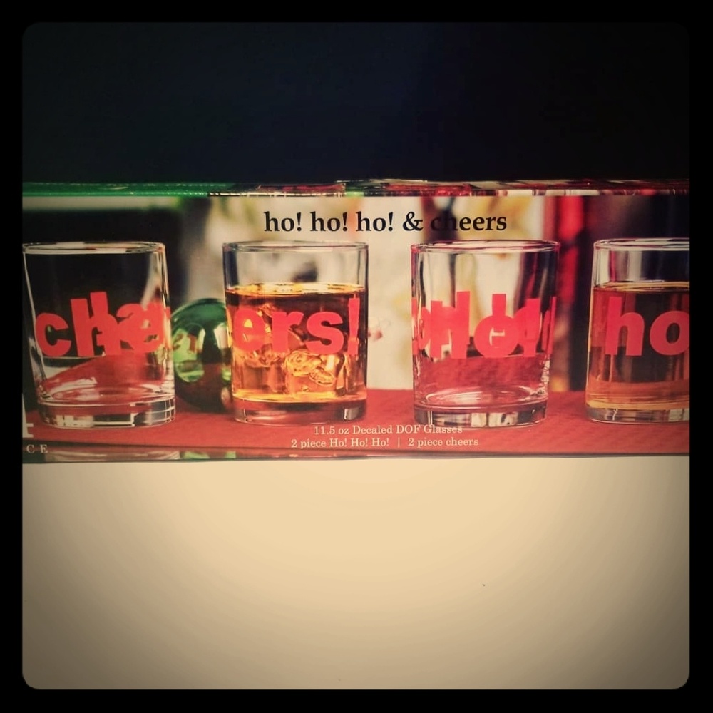 4 Holiday rock glasses, new